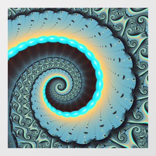 Abstract Blue Turquoise Orange Fractal Art Spiral Window Cling