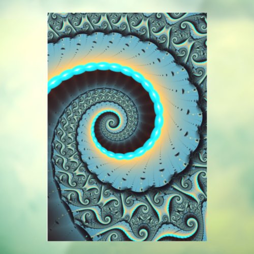 Abstract Blue Turquoise Orange Fractal Art Spiral Window Cling