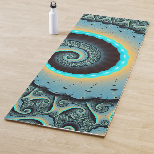 Abstract Blue Turquoise Orange Fractal Art Spiral Yoga Mat