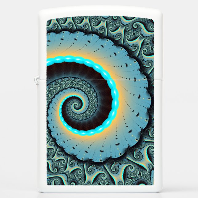 Abstract Blue Turquoise Orange Fractal Art Spiral Zippo Lighter (Front)
