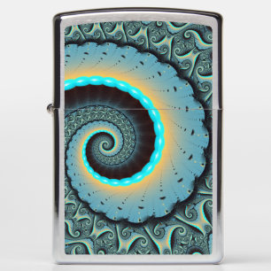 Abstract Blue Turquoise Orange Fractal Art Spiral Zippo Lighter