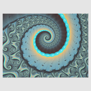 Abstract Blue Turquoise Orange Fractal Art Tissue Paper