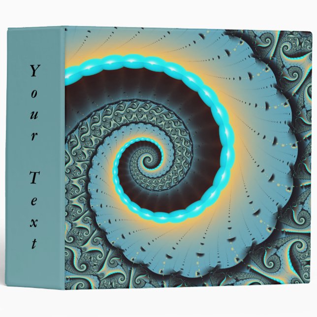 Abstract Blue Turquoise Orange Fractal Spiral Text 3 Ring Binder (Front/Spine)