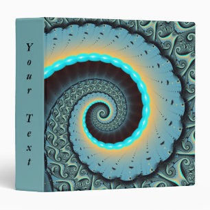 Abstract Blue Turquoise Orange Fractal Spiral Text 3 Ring Binder