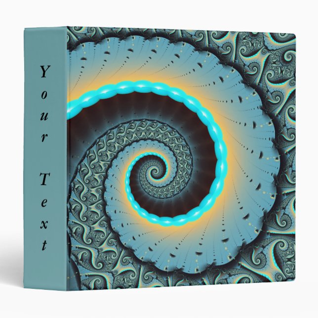 Abstract Blue Turquoise Orange Fractal Spiral Text 3 Ring Binder (Front/Spine)