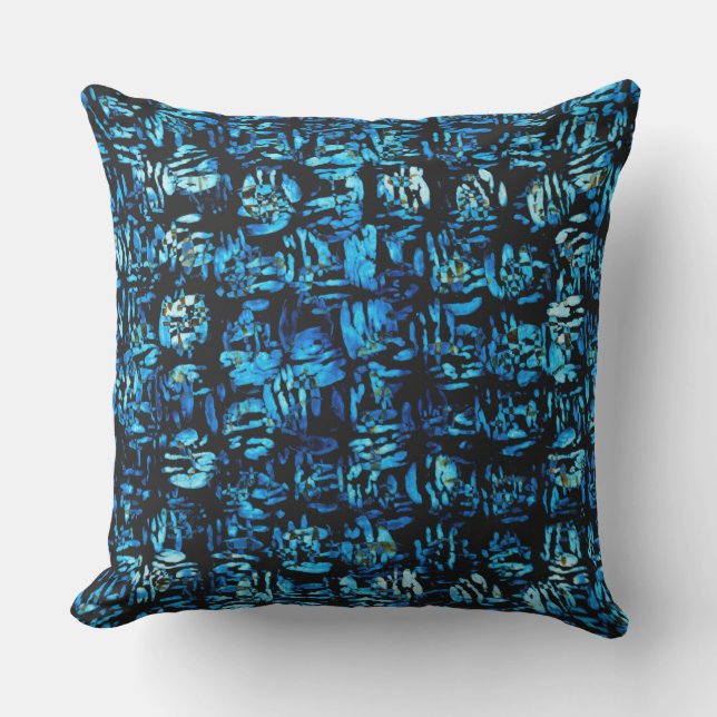 Abstract Blue Turquoise Organic Shapes Outdoor Pillow (Front)