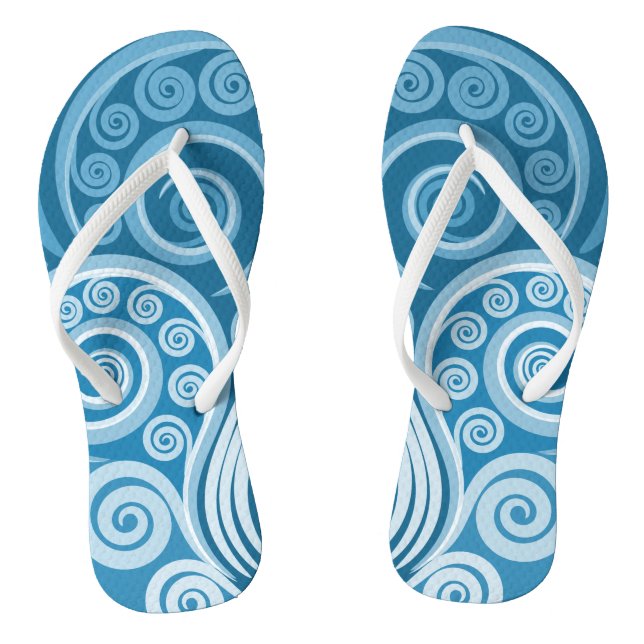 Abstract Blue Unfurling Fern Frond Leaves Flip Flops (Footbed)