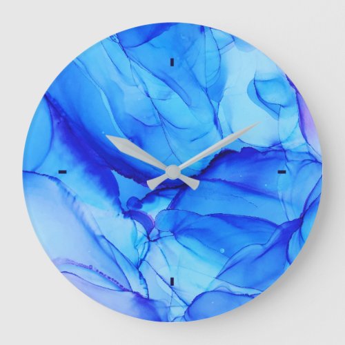 Abstract Blue Unique Alcohol Ink Art Large Clock