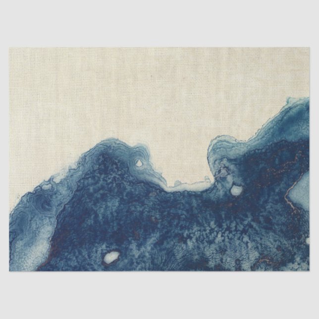 Abstract Blue Water Color on Cream Decoupage Tissue Paper (Front)