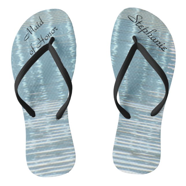 Abstract Blue Water Maid of Honor Name Wedding  Flip Flops (Footbed)