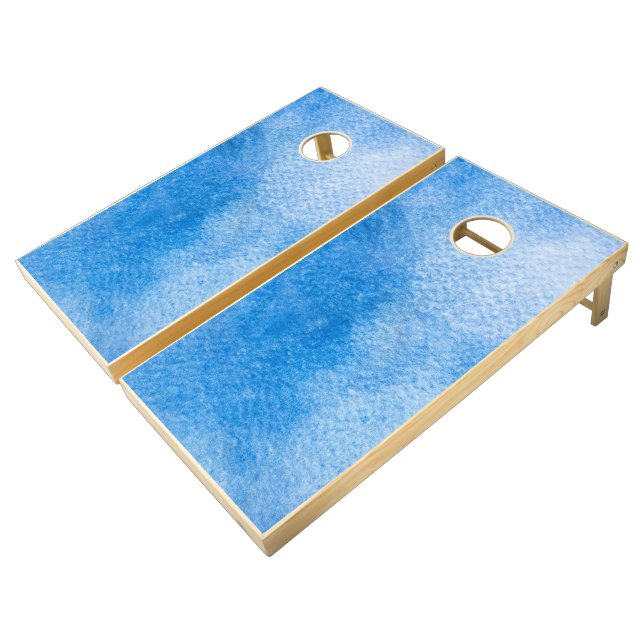 Abstract Blue Watercolor Background. Handmade Back Cornhole Set (Angled)