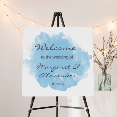 Abstract Blue Watercolor Cloud Welcome Wedding  Fo Foam Board