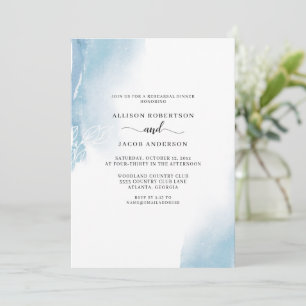 Abstract Blue Watercolor Floral Rehearsal Dinner Invitation