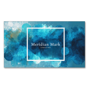 Abstract Blue Watercolor Gold Splatter Modern Business Card Magnet