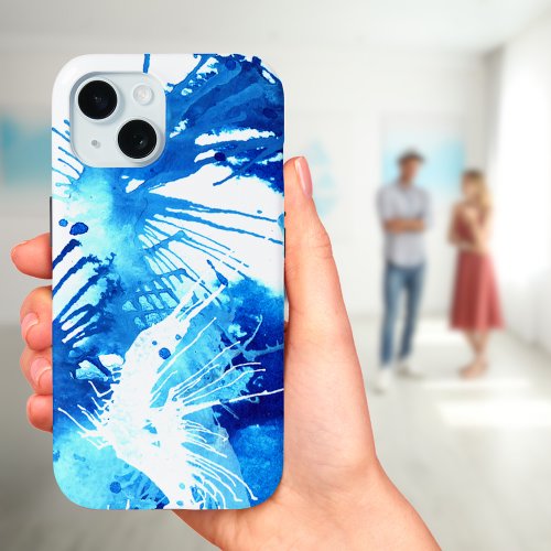 Abstract Blue Watercolor Splash iPhone 15 Case