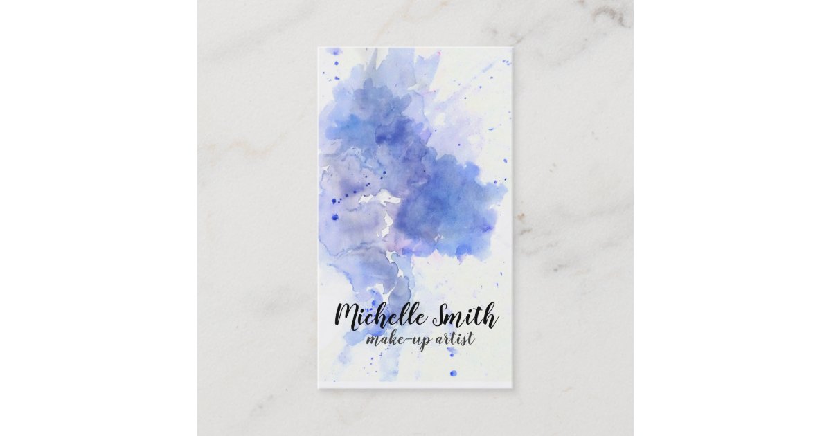 Abstract Blue Watercolor Splash Make Up Artist Business Card Zazzle Com