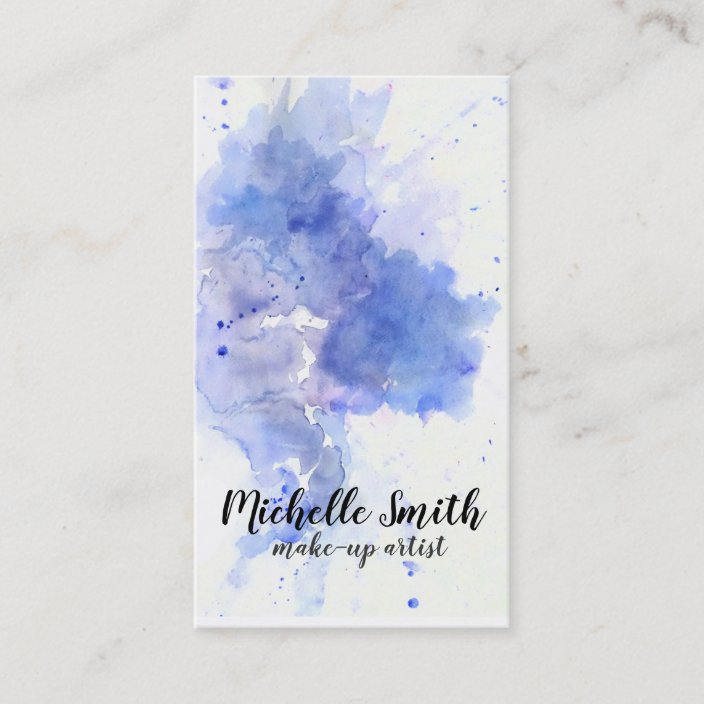 Abstract Blue Watercolor Splash Make Up Artist Business Card