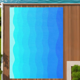 Abstract Blue Wave Modern Watercolor Sea-Inspired Outdoor Rug