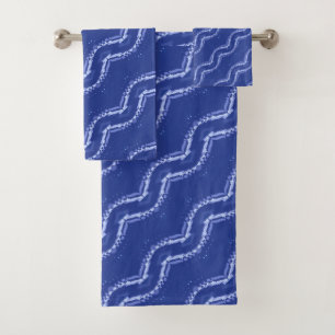 Abstract blue waves pattern bath towel set