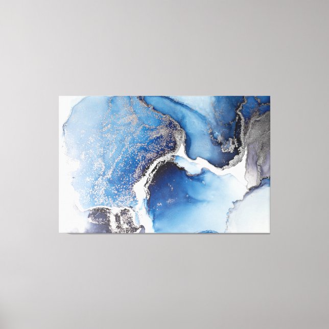 Abstract Blue, White and Silver Alcohol Ink  Canvas Print (Front)