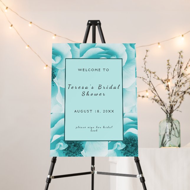 Abstract Blue & White Florals Bridal Shower Foam Board (In Situ (Stand))