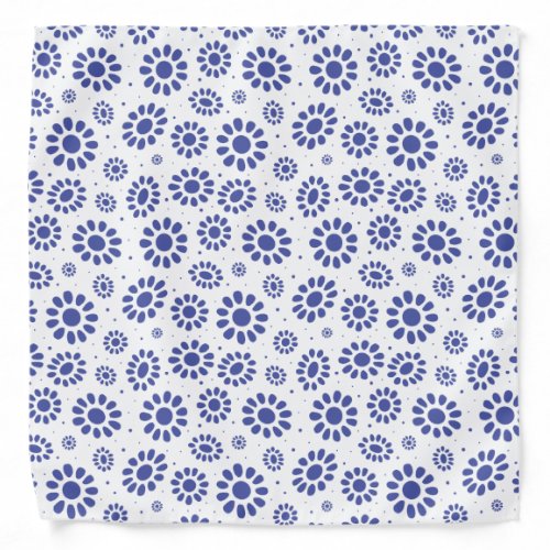 Abstract Blue White Flower Pattern Bandana