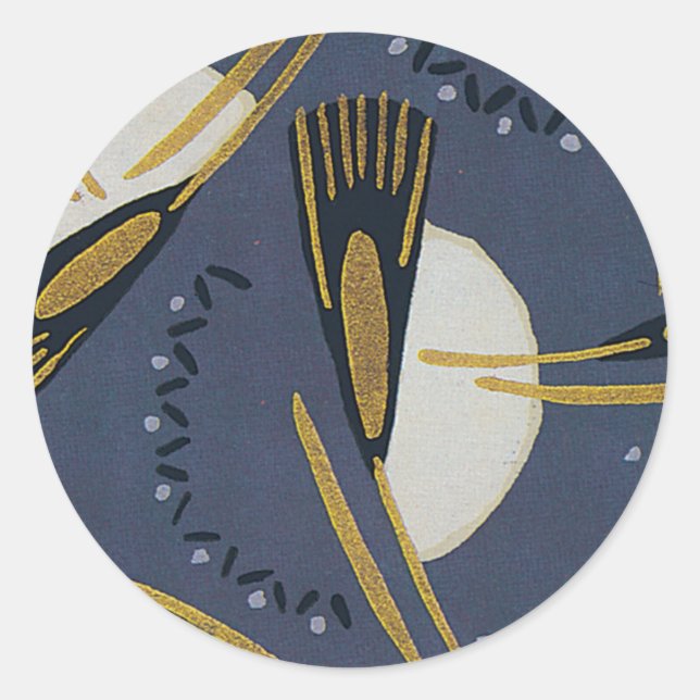 Abstract Blue WHite Gold Brushy Plant Classic Round Sticker (Front)