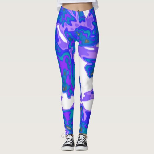 Abstract Blue White Purple Leggings