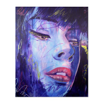 Abstract Blue with Gold Graphic Woman Acrylic Art 
