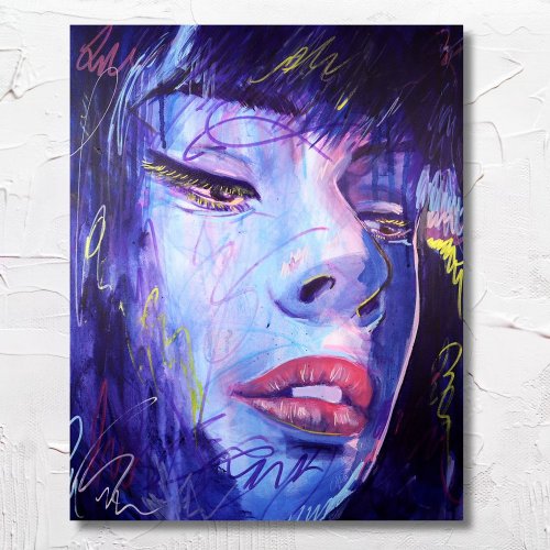 Abstract Blue with Gold Graphic Woman Art Print