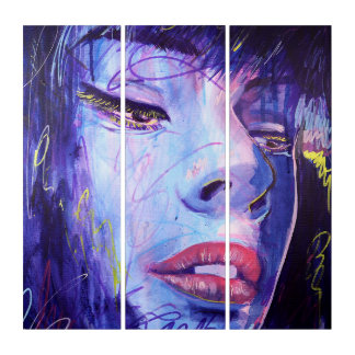 Abstract Blue with Gold Graphic Woman Wall Art Set