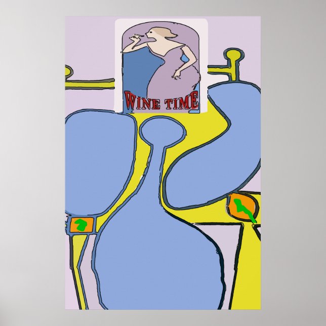 Abstract Blue Woman, Wine Time Poster (Front)