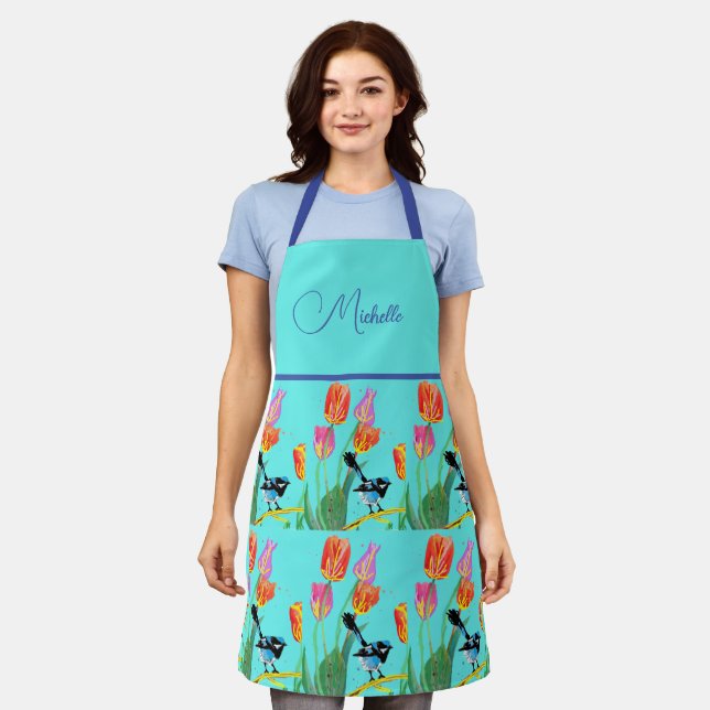 Abstract Blue Wren Australian Bird Birds Apron  (Worn)