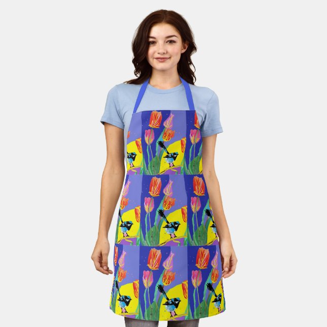 Abstract Blue Wren Australian Bird Birds Apron  (Worn)