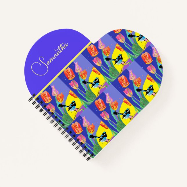 Abstract Blue Wren Australian Bird Birds Notebook (Front)