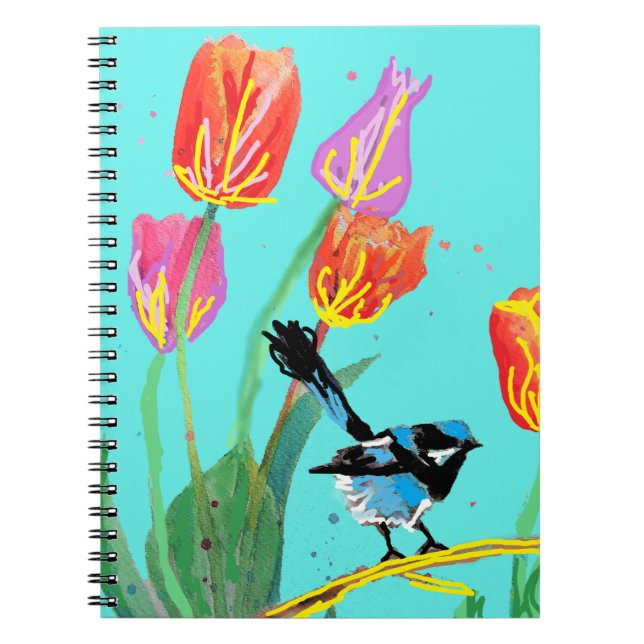 Abstract Blue Wren Australian Bird Birds Notebook (Front)