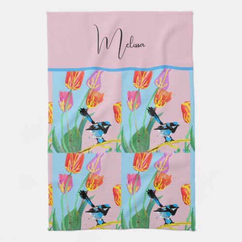 Abstract Blue Wren Australian Bird Birds Womens Kitchen Towel