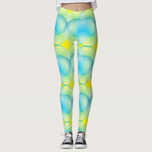 Abstract Blue Yellow Circles Soap Bubbles Pattern Leggings