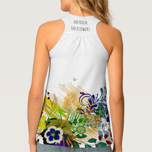Abstract Blue Yellow Green Floral Floral Pattern Tank Top