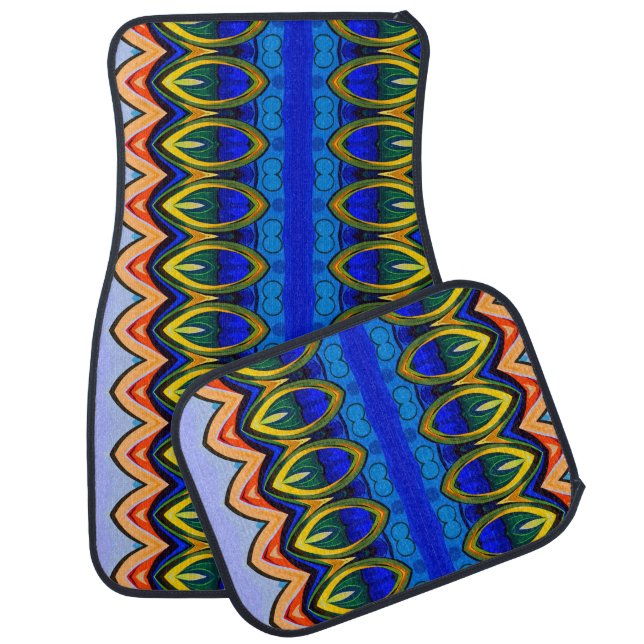 Abstract blue yellow orange car floor mat (Set)