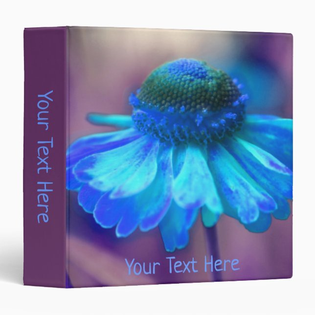 Abstract Blue Zinnia Daisy Flower Personalized 3 Ring Binder (Front/Spine)