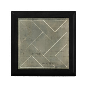 Abstract Blueprint with Geometric Shapes Jewelry Box