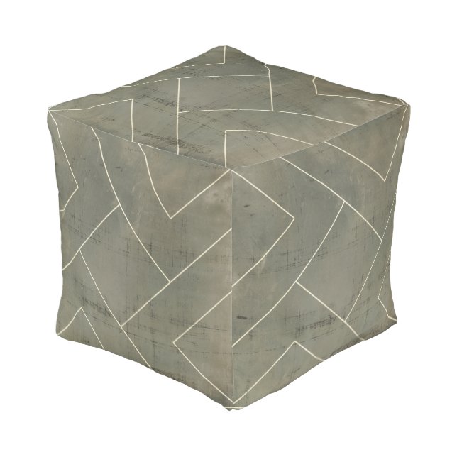 Abstract Blueprint with Geometric Shapes Pouf (Angled Front)