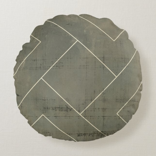 Abstract Blueprint with Geometric Shapes Round Pillow (Front)