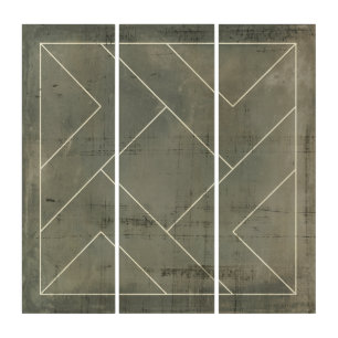 Abstract Blueprint with Geometric Shapes Triptych
