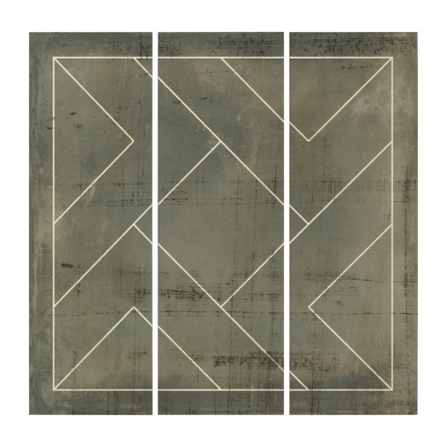 Abstract Blueprint with Geometric Shapes Triptych (Front)