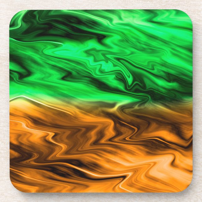 Abstract blurry spotted pattern in orange green  beverage coaster (Front)