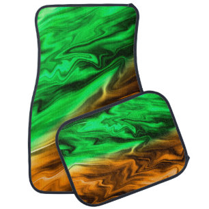 Abstract blurry spotted pattern in orange green car floor mat