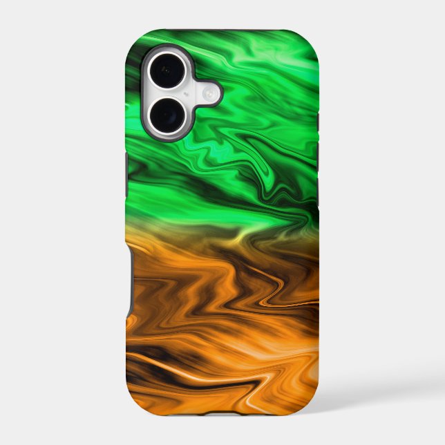 Abstract blurry spotted pattern in orange green  iphone case (Back)