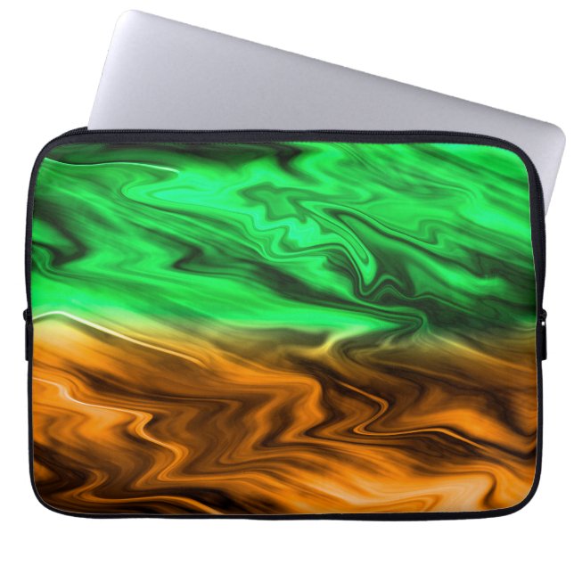 Abstract blurry spotted pattern in orange green  laptop sleeve (Front)